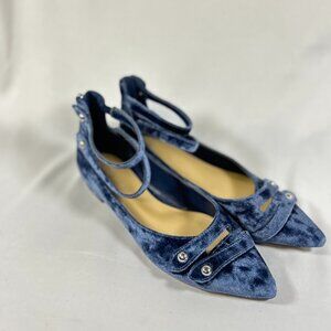 Marc Fisher blue velvet pointy toe flat ankle zip strap woman's sz 7M